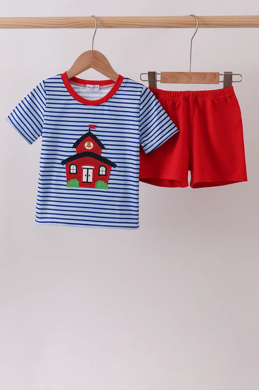 Blue Stripe Schoolhouse Applique